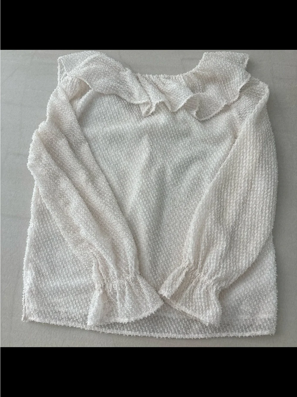 LOFT Ivory Ruffle-Trim Metallic Knit Blouse